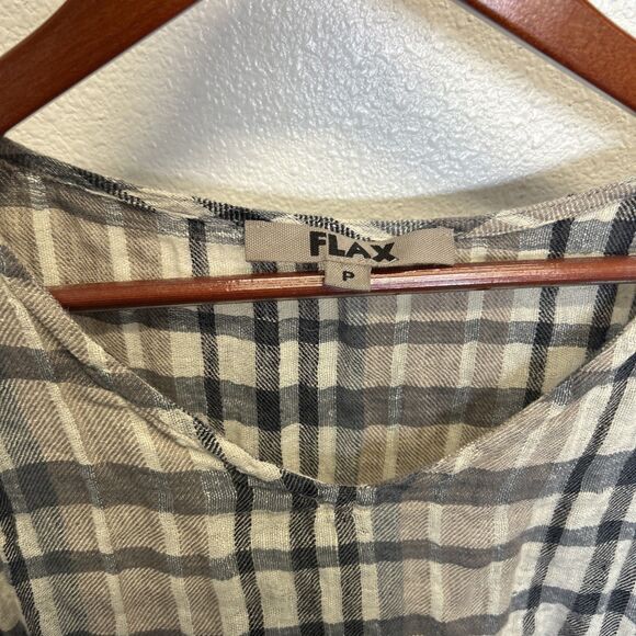 Flax Designs Linen Artistic Tunic Plaid Oversize Size Small P Brown - Picture 2 of 13